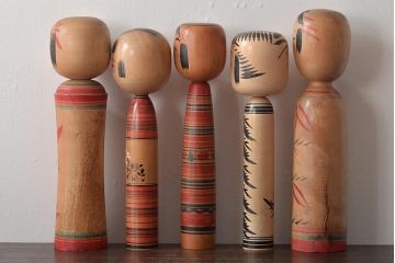 古い　伝統こけし5本(郷土玩具、英裕、阿部国敏、靖など)(R-044740)