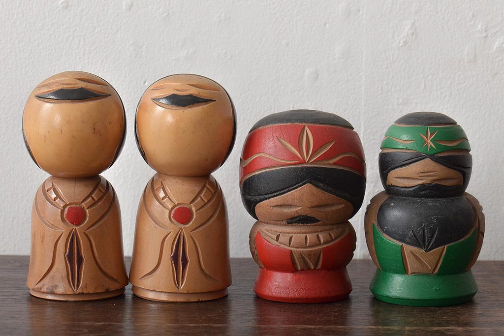 古い　伝統こけし9本(郷土玩具、アイヌ、弥治郎系、郷土玩具)(R-044741)