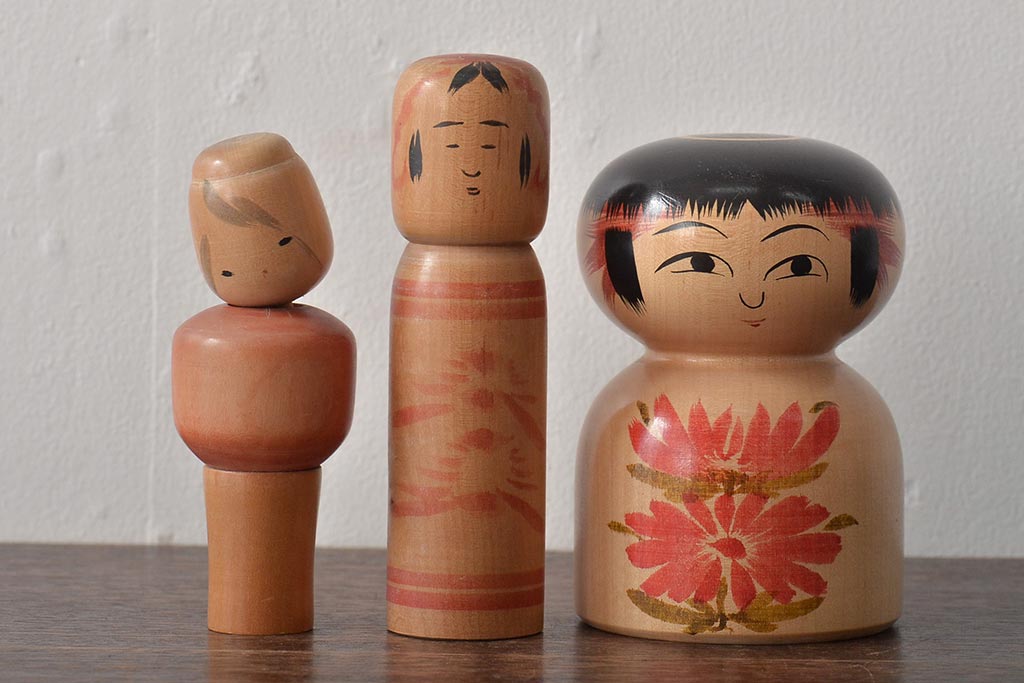 古い　伝統こけし9本(郷土玩具、アイヌ、弥治郎系、郷土玩具)(R-044741)