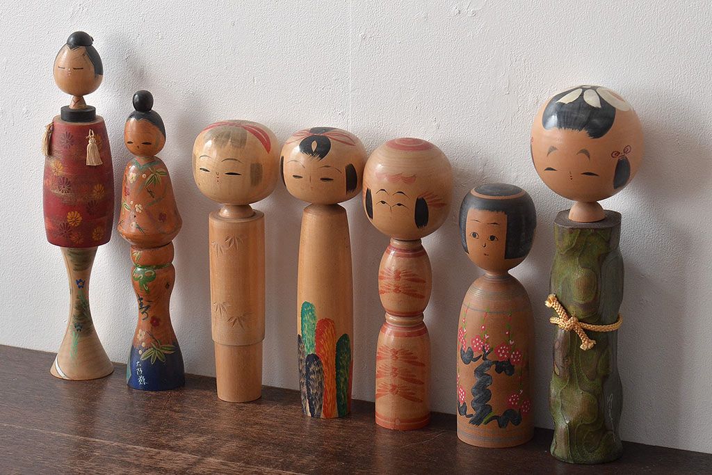 古い　伝統こけし7本(はしめ、かつら、春男、郷土玩具)(R-044742)