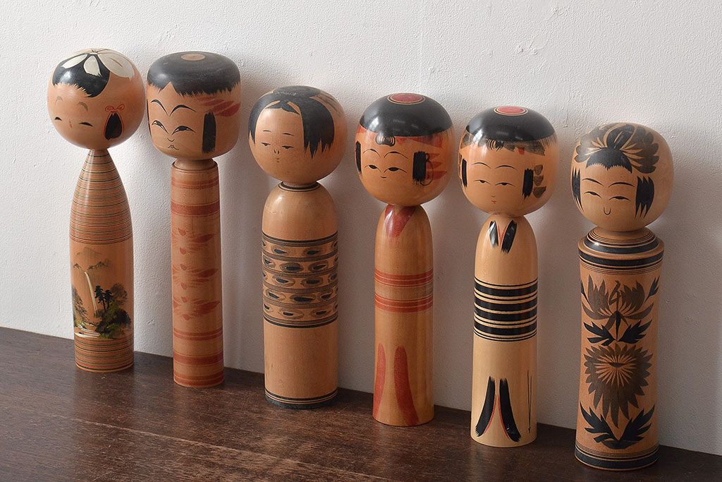 古い　伝統こけし6本(湯田定雄、縄文清、平三郎、郷土玩具)(R-044743)