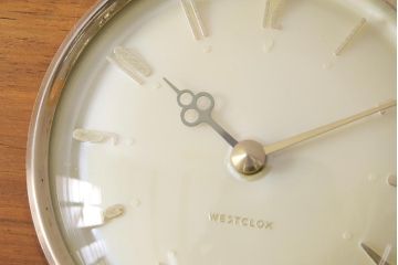 ジャンク品　ヴィンテージ雑貨　Westclox　ウェストクロックス・スコットランド　テンプ式　置き時計(ぜんまい時計、ビンテージ)(R-044744)