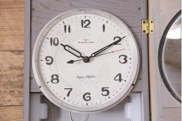 和製アンティーク　タカノ(高野精密工業)　電池式　文字盤が可愛いレトロポップな振り子時計(柱時計、壁掛け時計)(R-044745)