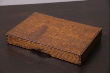 アンティーク雑貨　昭和中期　ナラ材製のレトロな文箱(木箱、収納箱、小物収納)(R-044752)