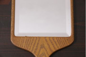 アンティーク雑貨　昭和レトロ　タモ材　滑らかな質感の手鏡(鏡、ハンドミラー)(R-044759)