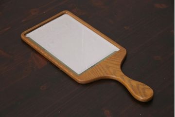 アンティーク雑貨　昭和レトロ　タモ材　滑らかな質感の手鏡(鏡、ハンドミラー)(R-044759)