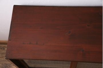 アンティーク家具　昭和初期　当店オリジナルガラス　花菱模様のガラスがおしゃれな引き出し付きの戸棚(収納棚、キャビネット)(R-044763)