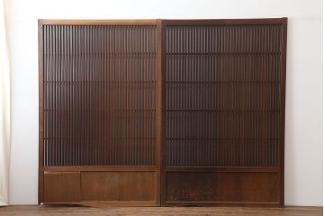アンティーク建具　和製アンティーク　大正昭和初期　幅広　存在感抜群の格子戸2枚セット　(R-044764)