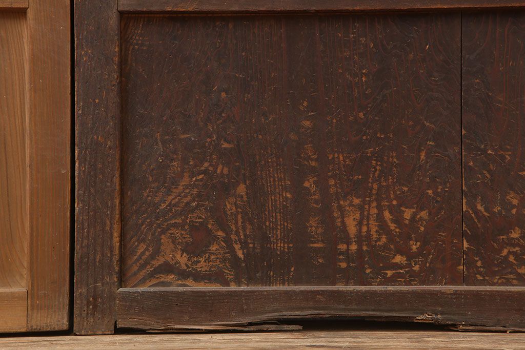 アンティーク建具　和製アンティーク　大正昭和初期　幅広　存在感抜群の格子戸2枚セット　(R-044764)