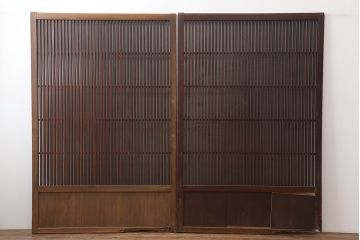 アンティーク建具　和製アンティーク　大正昭和初期　幅広　存在感抜群の格子戸2枚セット　(R-044764)