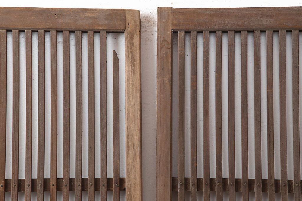 アンティーク家具　古民家スタイルにおすすめな格子戸2枚セット(ガラス帯戸、引き戸、建具)(R-044765)