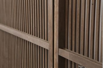 アンティーク家具　古民家スタイルにおすすめな格子戸2枚セット(ガラス帯戸、引き戸、建具)(R-044765)