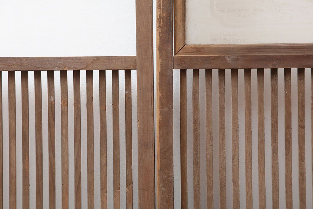 アンティーク家具　古民家スタイルにおすすめな格子戸2枚セット(ガラス帯戸、引き戸、建具)(R-044765)