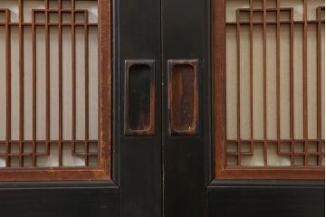 アンティーク建具 　激レア　明治大正期　新潟産　漆塗り　玉杢　組子入り板戸4枚セット(帯戸、障子戸、建具、引き戸)(R-044767)