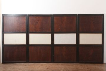 アンティーク建具 　激レア　明治大正期　新潟産　漆塗り　玉杢　組子入り板戸4枚セット(帯戸、障子戸、建具、引き戸)(R-044767)