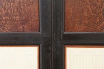アンティーク建具 　激レア　明治大正期　新潟産　漆塗り　玉杢　組子入り板戸4枚セット(帯戸、障子戸、建具、引き戸)(R-044767)