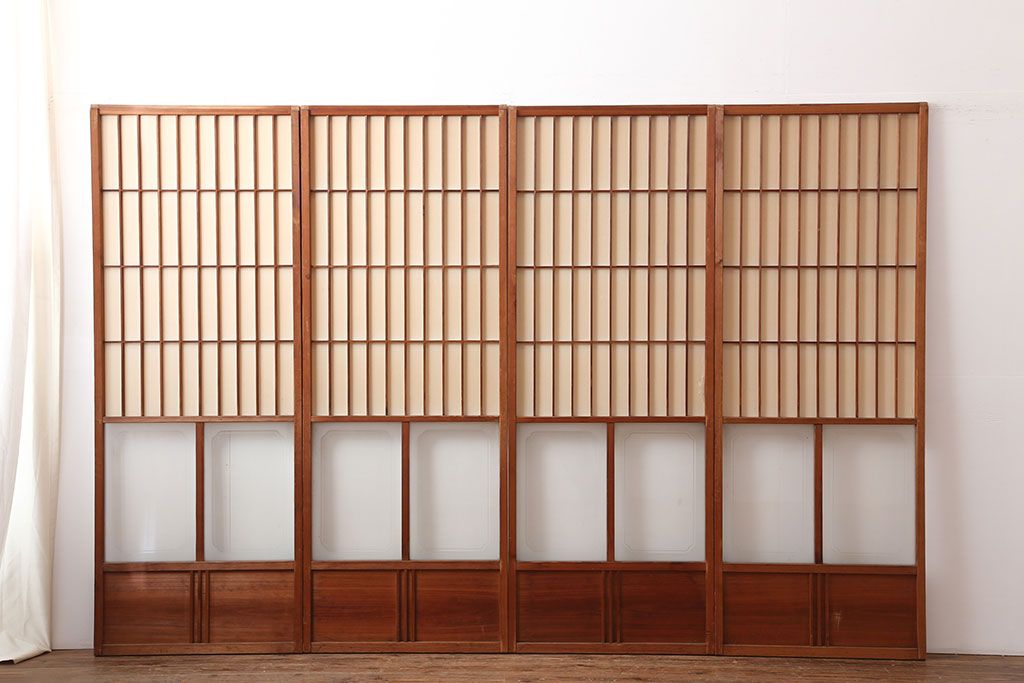 ヴィンテージ建具　昭和中期 　和レトロな雰囲気漂う障子戸4枚セット(R-044769)