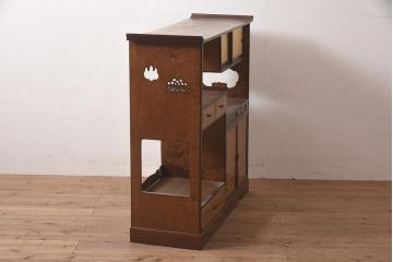 和製アンティーク　指物工芸家具　昭和初期　総楓(カエデ)材・鳥眼杢　最高級品!凝った造りの飾り棚(茶棚、陳列棚、収納棚、戸棚)(R-044771)