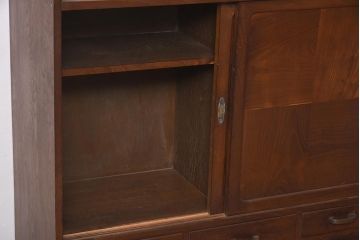 ビンテージ家具　和製ビンテージ　寄木細工　前面桑材・天板側面栓材・中桐材　パーケットが目を惹く戸棚(キャビネット、収納棚、茶箪笥、ヴィンテージ)(R-044775)