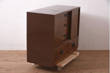 ビンテージ家具　民芸家具　前面欅(ケヤキ)材・中桐材　玉杢が魅力的な戸棚(収納棚、キャビネット)(R-044776)