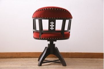 和製アンティーク　大正昭和初期　ナラ材　レトロ　大正ロマンな回転チェア(椅子、アームチェア、ドクターチェア)(R-044781)