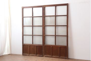 アンティーク建具　和製アンティーク　昭和中期　木味が魅力のレトロなガラス戸2枚セット(引き戸、建具)(R-044783)