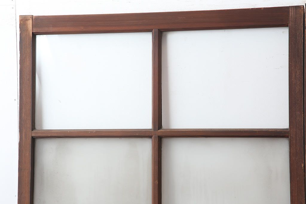 アンティーク建具　和製アンティーク　昭和中期　木味が魅力のレトロなガラス戸2枚セット(引き戸、建具)(R-044783)