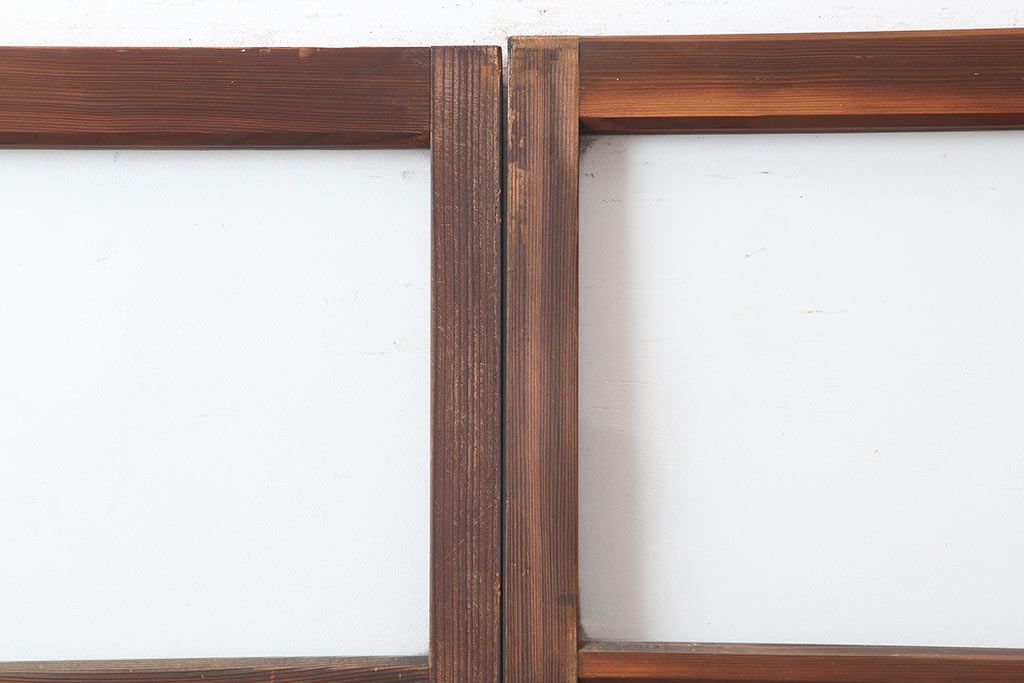 アンティーク建具　和製アンティーク　昭和中期　木味が魅力のレトロなガラス戸2枚セット(引き戸、建具)(R-044783)