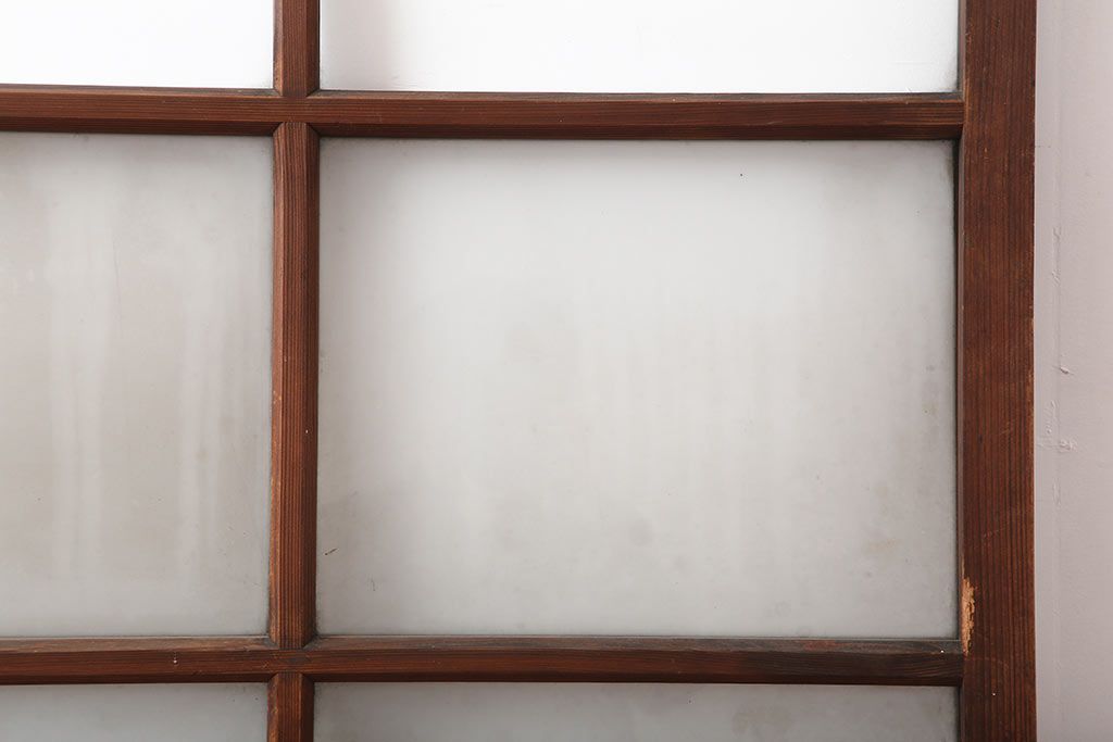 アンティーク建具　和製アンティーク　昭和中期　木味が魅力のレトロなガラス戸2枚セット(引き戸、建具)(R-044783)