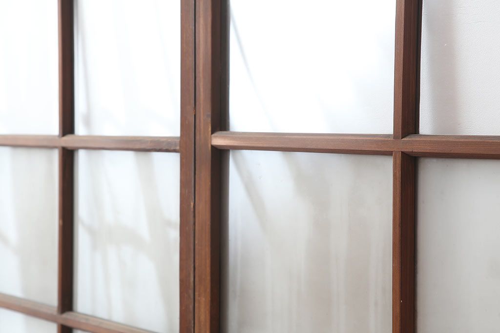 アンティーク建具　和製アンティーク　昭和中期　木味が魅力のレトロなガラス戸2枚セット(引き戸、建具)(R-044783)