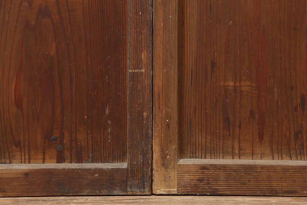 アンティーク建具　和製アンティーク　昭和中期　木味が魅力のレトロなガラス戸2枚セット(引き戸、建具)(R-044783)