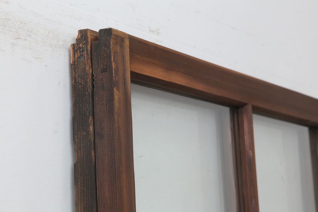 アンティーク建具　和製アンティーク　昭和中期　木味が魅力のレトロなガラス戸2枚セット(引き戸、建具)(R-044783)