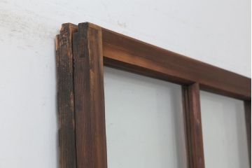 アンティーク建具　和製アンティーク　昭和中期　木味が魅力のレトロなガラス戸2枚セット(引き戸、建具)(R-044783)