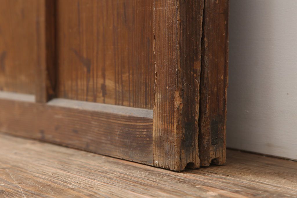 アンティーク建具　和製アンティーク　昭和中期　木味が魅力のレトロなガラス戸2枚セット(引き戸、建具)(R-044783)