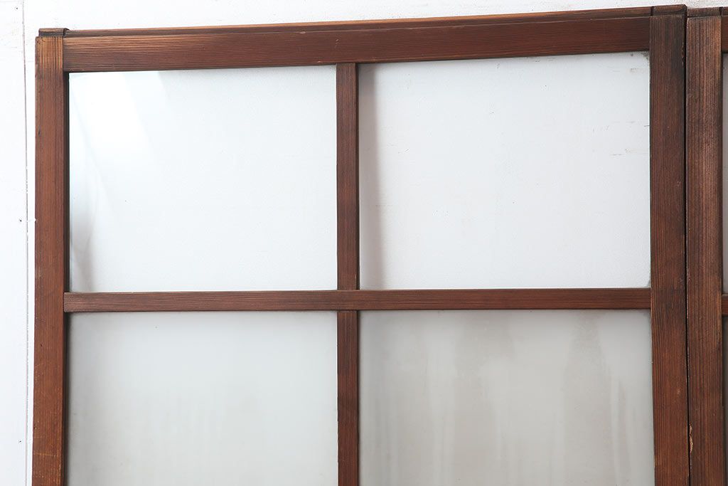アンティーク建具　和製アンティーク　昭和中期　木味が魅力のレトロなガラス戸2枚セット(引き戸、建具)(R-044783)