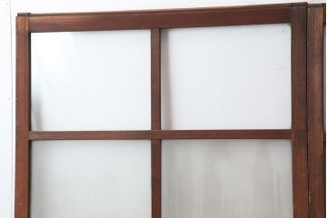 アンティーク建具　和製アンティーク　昭和中期　木味が魅力のレトロなガラス戸2枚セット(引き戸、建具)(R-044783)