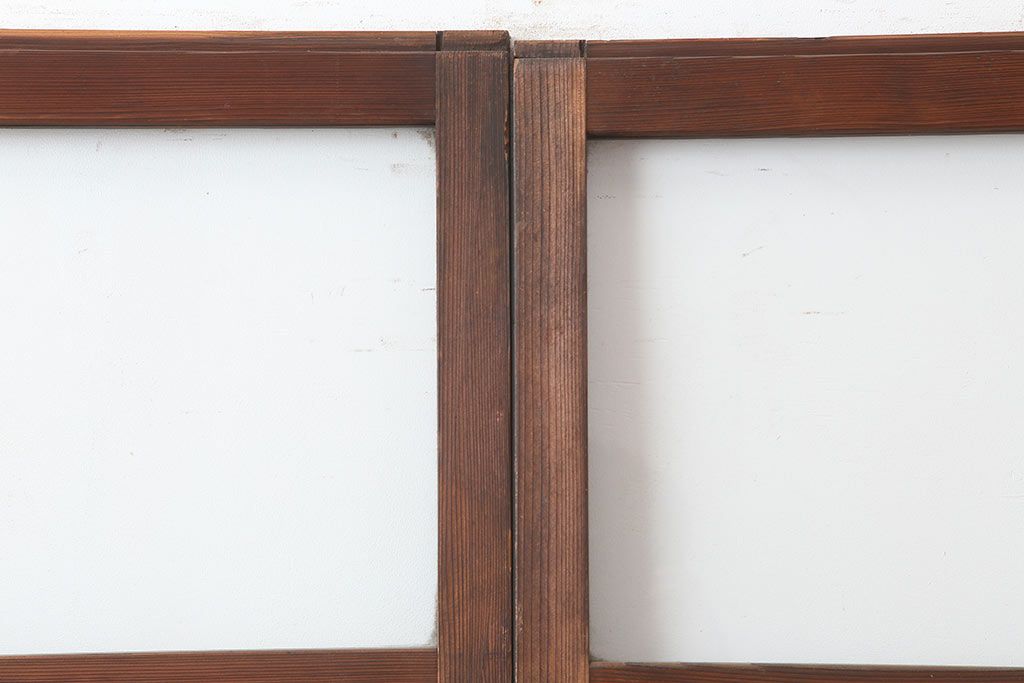 アンティーク建具　和製アンティーク　昭和中期　木味が魅力のレトロなガラス戸2枚セット(引き戸、建具)(R-044783)