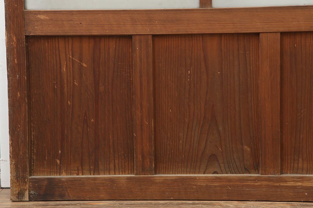 アンティーク建具　和製アンティーク　昭和中期　木味が魅力のレトロなガラス戸2枚セット(引き戸、建具)(R-044783)