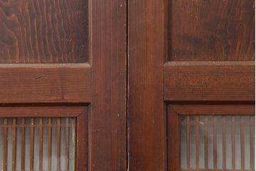 アンティーク建具　昭和初期　鏡板杉材一枚板　上品な和の雰囲気漂う組子帯戸2枚セット(引き戸、ガラス帯戸)(R-044784)