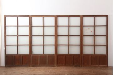 レトロ建具　昭和初期　幅広いテイストとマッチするシンプルなガラス戸4枚セット(引き戸、建具)(R-044787)