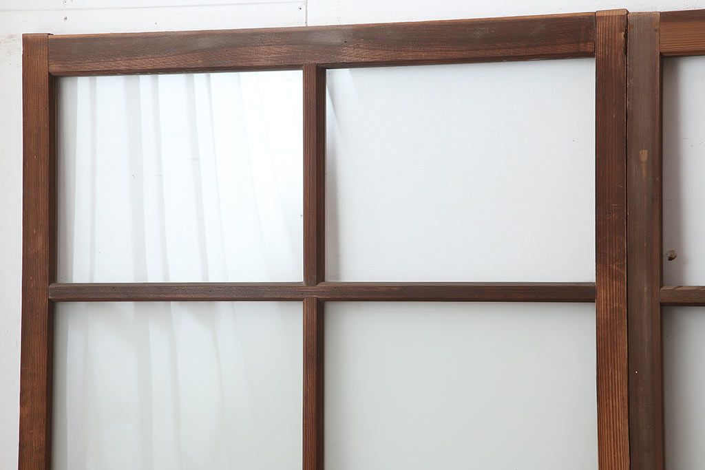 レトロ建具　昭和初期　幅広いテイストとマッチするシンプルなガラス戸4枚セット(引き戸、建具)(R-044787)
