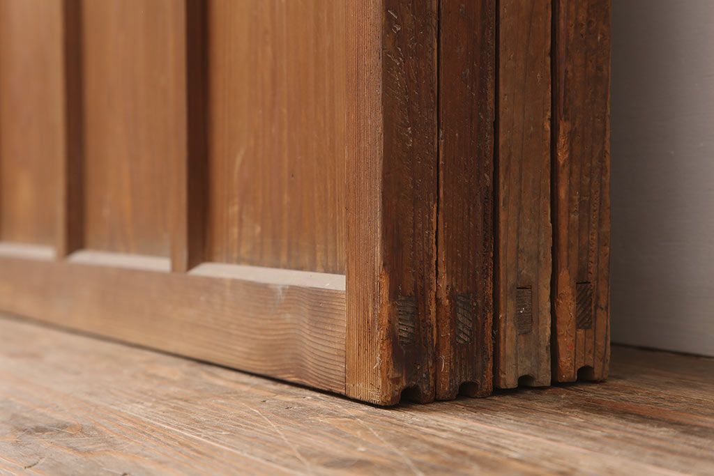 レトロ建具　昭和初期　幅広いテイストとマッチするシンプルなガラス戸4枚セット(引き戸、建具)(R-044787)