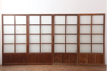 レトロ建具　昭和初期　幅広いテイストとマッチするシンプルなガラス戸4枚セット(引き戸、建具)(R-044787)