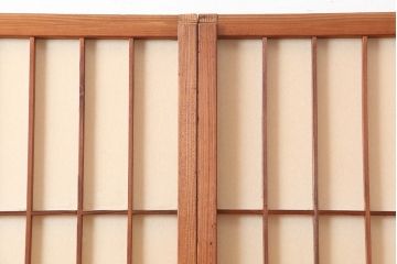 ビンテージ建具　昭和中期　レトロガラス入り　和レトロな空間づくりにおすすめな障子戸4枚セット(引き戸、建具)(R-044788)