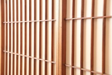 ビンテージ建具　昭和中期　レトロガラス入り　和レトロな空間づくりにおすすめな障子戸4枚セット(引き戸、建具)(R-044788)