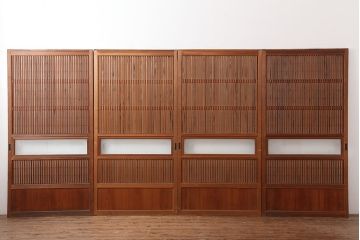 アンティーク建具　裏障子付き　昭和初期　和風の空間づくりにおすすめな格子戸4枚セット(ガラス帯戸、引き戸、建具)(R-044789)