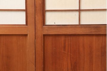 アンティーク建具　裏障子付き　昭和初期　和風の空間づくりにおすすめな格子戸4枚セット(ガラス帯戸、引き戸、建具)(R-044789)