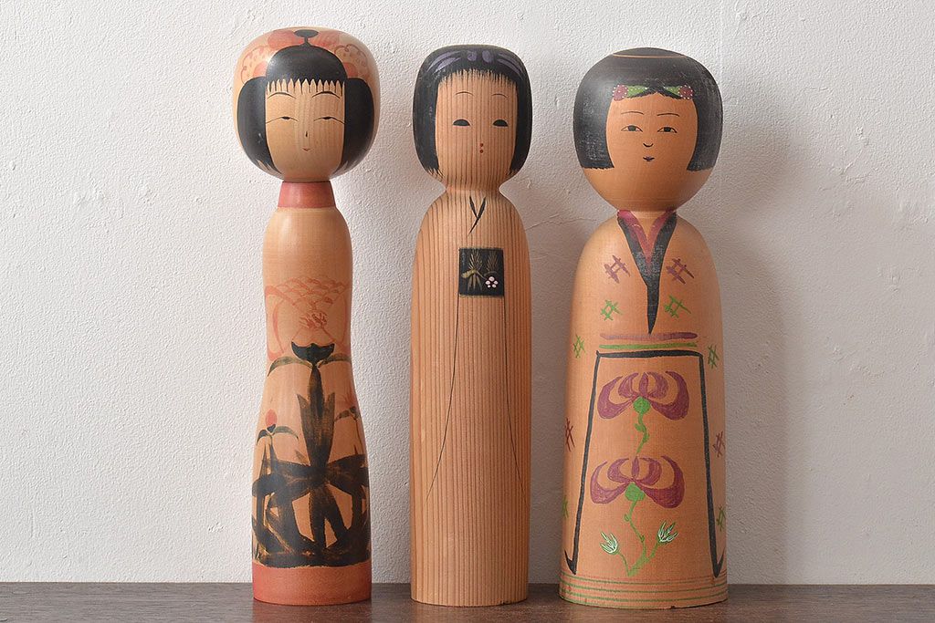 古い　伝統こけし5本(又三郎、春男、久一、庫治、郷土玩具)(R-044790)
