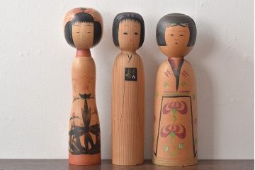 古い　伝統こけし5本(又三郎、春男、久一、庫治、郷土玩具)(R-044790)