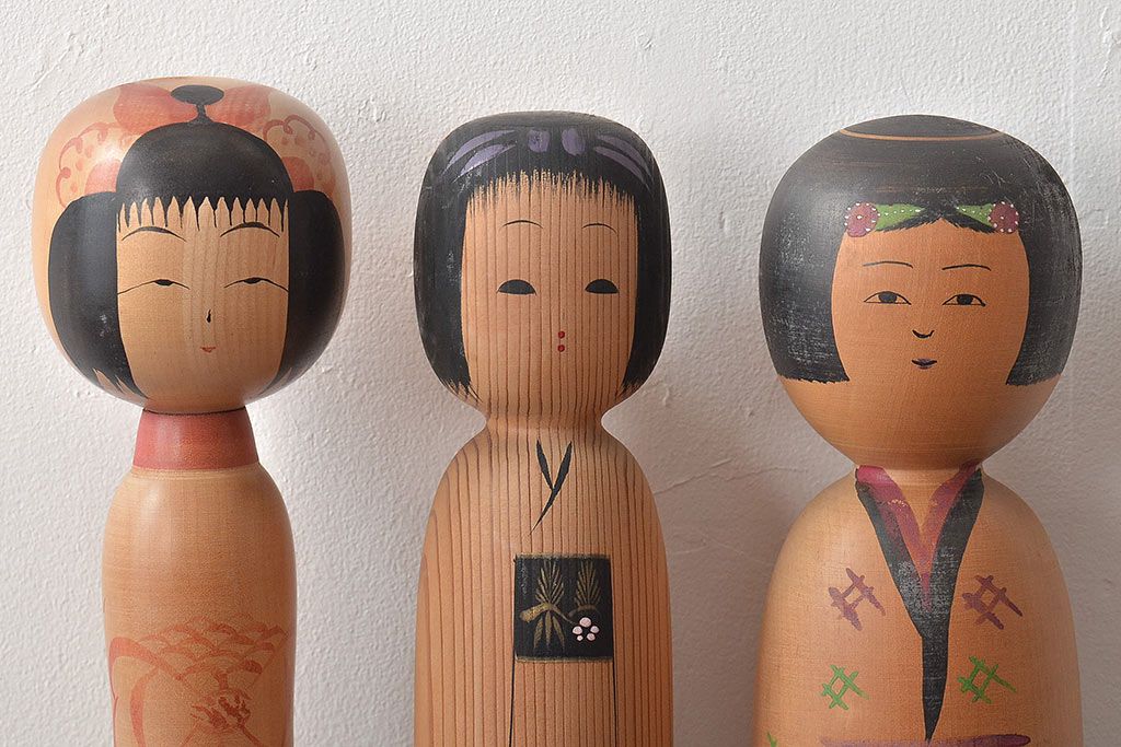 古い　伝統こけし5本(又三郎、春男、久一、庫治、郷土玩具)(R-044790)